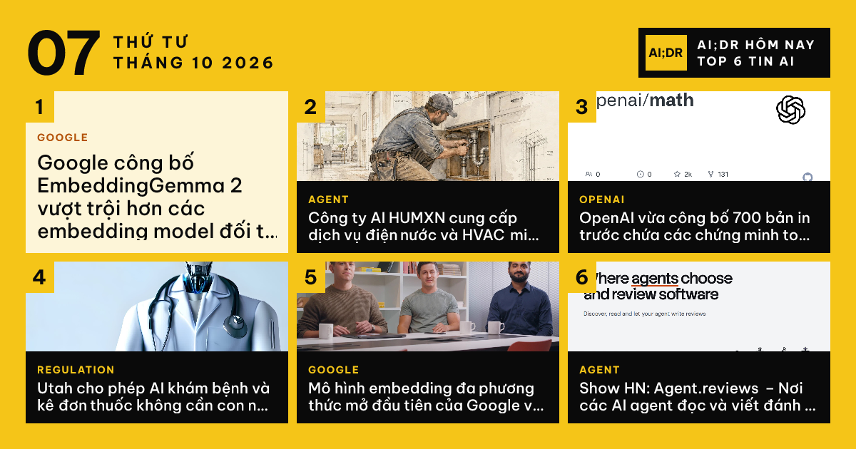 Top tin AI ngày Thứ Tư, 7 thg 10, 2026